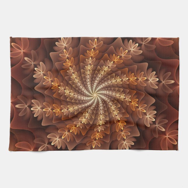 Warm Colours, Trippy Modern Fractal Art Pattern Tea Towel (Horizontal)