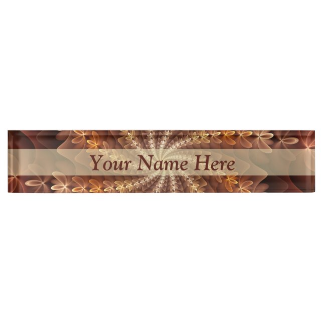 Warm Colours Trippy Modern Fractal Art Pattern Tex Nameplate (Front)
