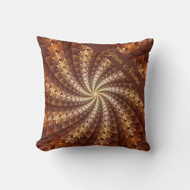 Warm Colours, Trippy Modern Fractal Pattern Name Cushion (Front)