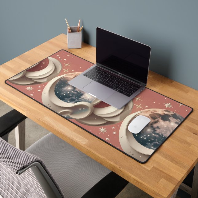 Warm Coral Celestial Moon Glow Desk Mat (Office 2)