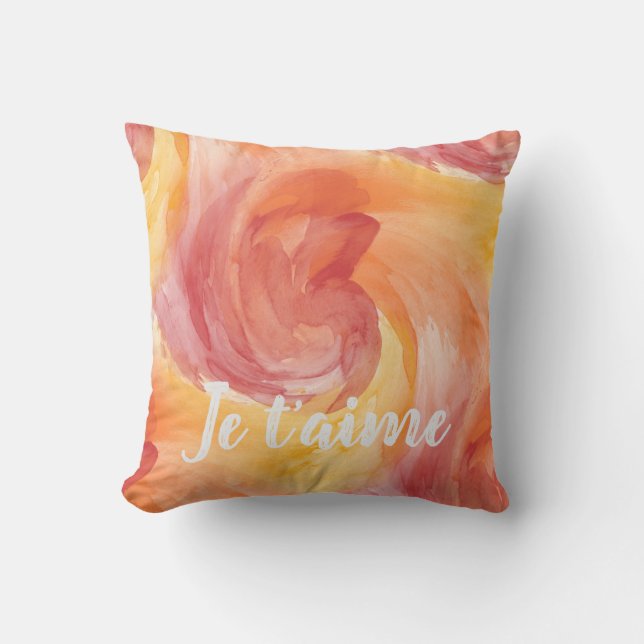 Warm Coral Je Taime Abstract Cushion (Front)