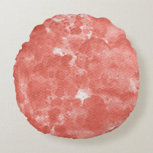 Warm Coral Pink Watercolor Wash Pattern Round Cushion