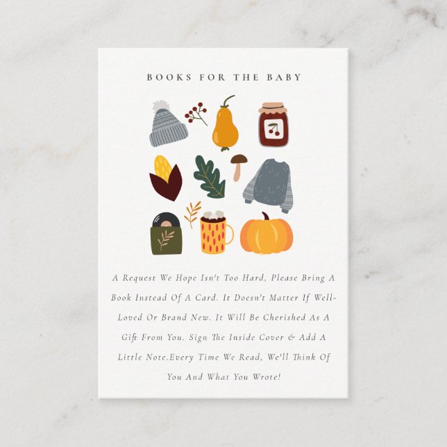 Warm Cosy Autumn Essential Books For Baby Shower Enclosure Card (Front)