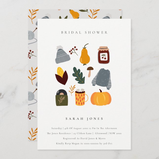 Warm Cosy Autumn Essential Bridal Shower Invite (Front/Back)