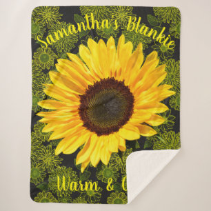 Warm & Cosy Bright Yellow Sunflower Personalised Sherpa Blanket