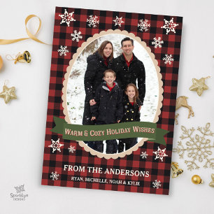 Warm & Cosy Holiday Wishes, Retro Plaid Snowflakes Card