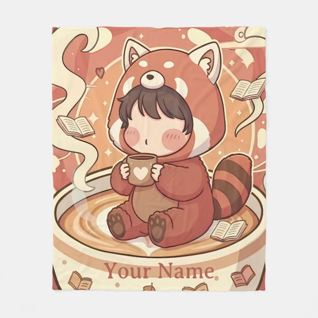 Warm & Cosy Red Panda Brew Fleece Blanket (Front)