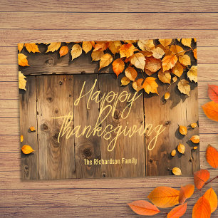 Warm Cosy Rustic Autumn Leaves Thanksgiving Postcard