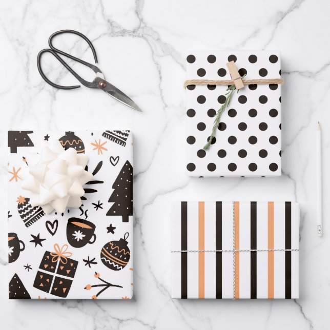 Warm Cosy Winter Christmas Wrapping Paper Set of 3 (Front)