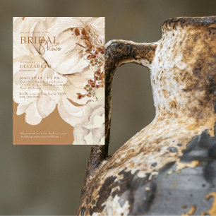 Warm Cream Floral Caramel Bridal Shower Invitation