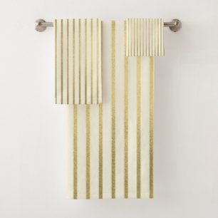 Warm Cream Gold Stripes Minimal Chic Pattern Bath Towel Set