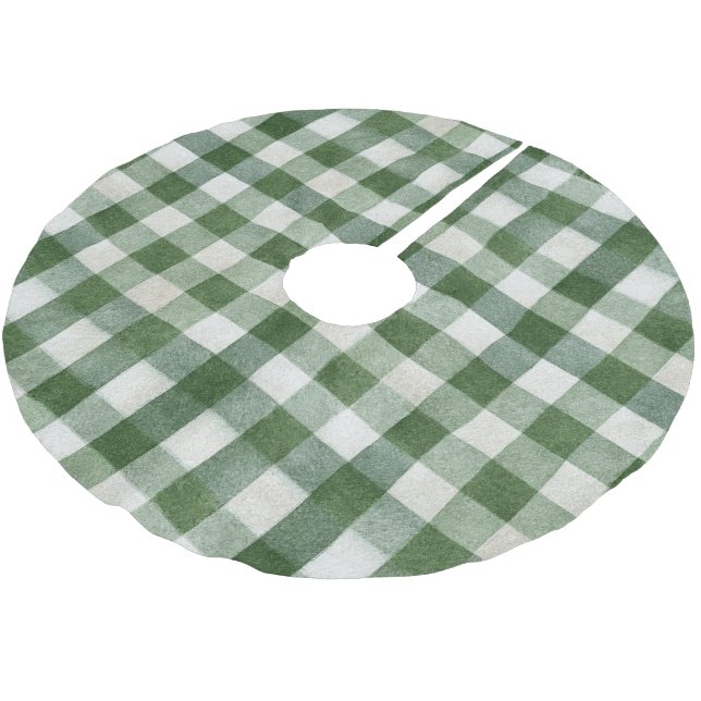 Warm Cream Green Plaid Stripes Christmas   Brushed Polyester Tree Skirt (Angled)