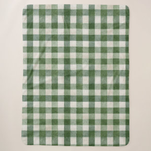 Warm Cream Green Plaid Stripes Christmas Sherpa Blanket