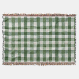 Warm Cream Green Plaid Stripes Christmas Throw Blanket
