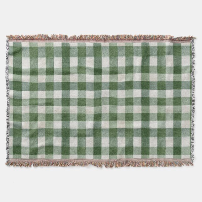 Warm Cream Green Plaid Stripes Christmas Throw Blanket (Front)
