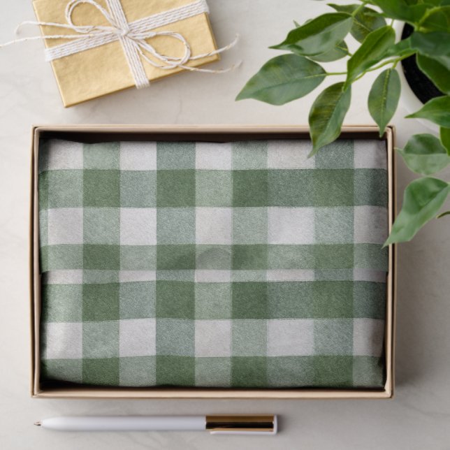 Warm Cream Green Plaid Stripes Christmas Tissue Paper (Gift)