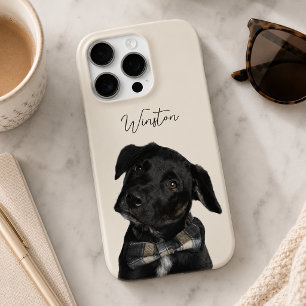 Warm Cream Modern Dog Photo and Script Pet Name iPhone 16 Pro Case
