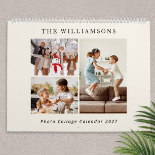 Warm Cream Modern Family Photo Collage 2027 Calendar