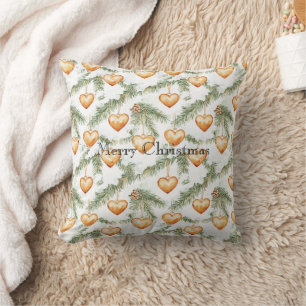 Warm Creamy Caramel Hearts Christmas Tree Branches Cushion