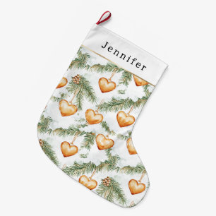 Warm Creamy Caramel Hearts Christmas Tree Branches Large Christmas Stocking