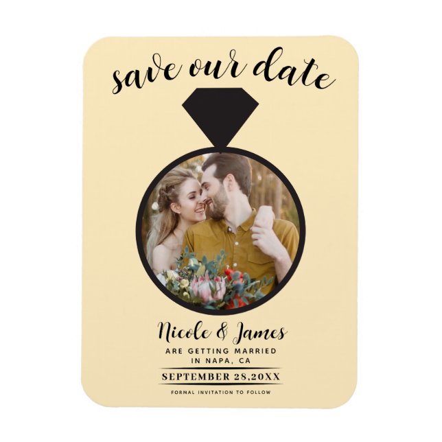 Warm Custard Wedding Ring Photo Save the Date Magnet (Vertical)