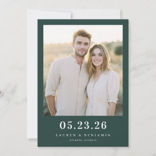 Warm Dark Green Minimalist Photo Save The Date