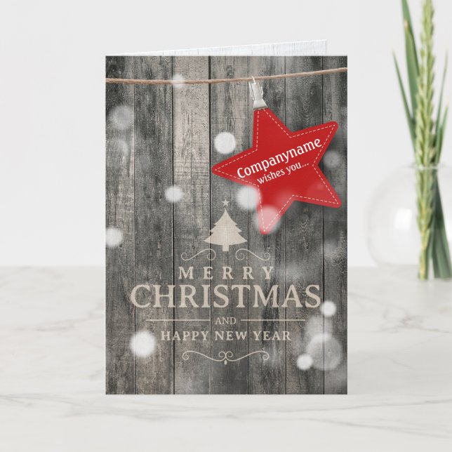 Warm Dark Wood Business Christmas Card (Front)