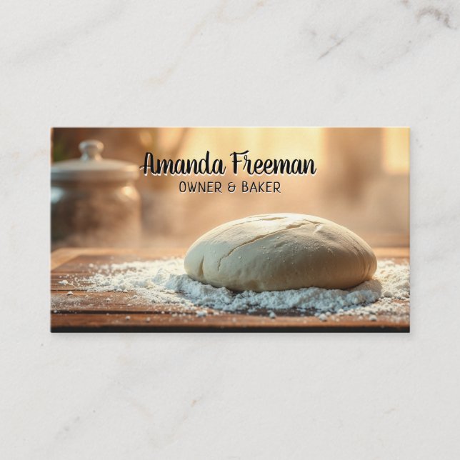 Warm Dough on Wooden Table Baking Business Card (Front)