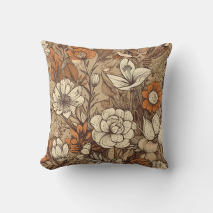 Warm Earth Tone Bohemian Floral Throw Pillow