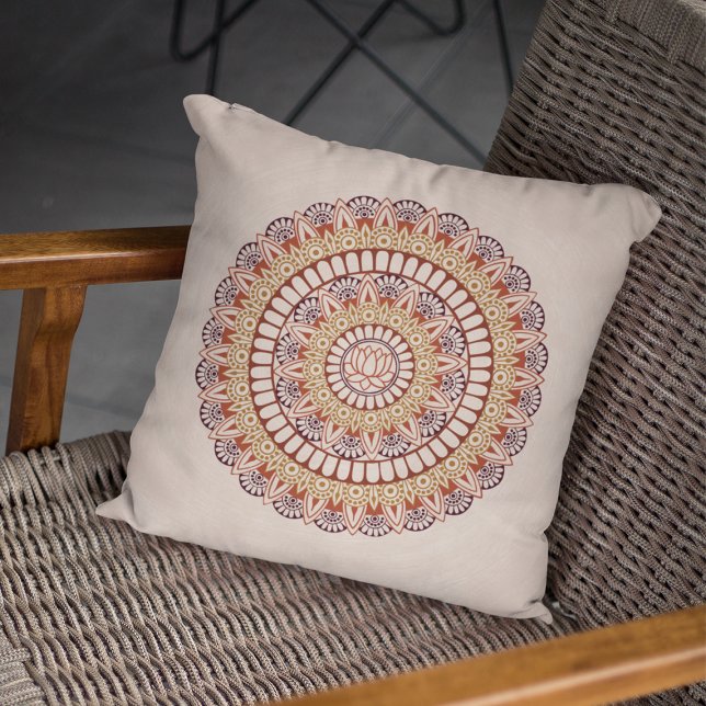 Warm Earth Tones Lotus Henna Mandala Cushion (Creator Uploaded)