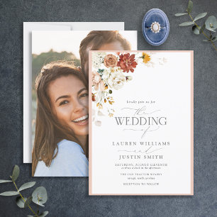Warm Earthy Floral Calligraphy Photo Wedding Invitation