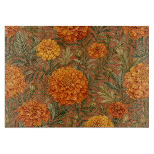 Warm Earthy Marigold Floral Art Cutting Board