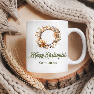 Warm earthy Nordic holiday style custom name Xmas Coffee Mug