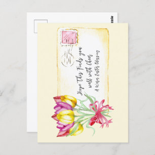 Warm Easter Blessing Tulips   Postcard