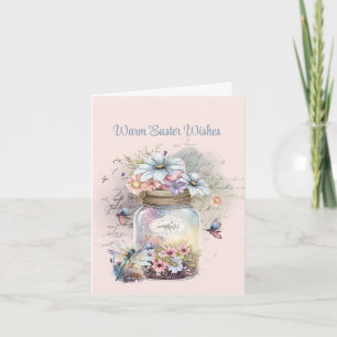 Warm Easter Wishes Jar of Flowers Butterflies Card