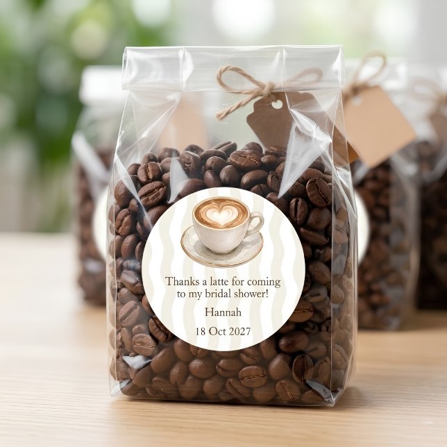 Warm Editorial Thanks A Latte Favour Sticker (Thanks A Latte Coffee Bridal Shower Favor Sticker)