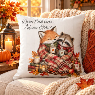 Warm Embrace Autumn Grace Fox & Racoon Cuddles Cushion