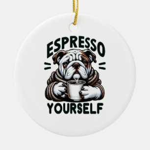 Warm Espresso Bulldog - Cosy Coffee  Ceramic Ornament