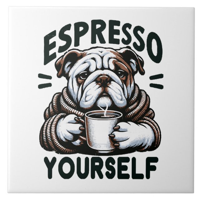 Warm Espresso Bulldog - Cosy Coffee  Ceramic Tile (Front)