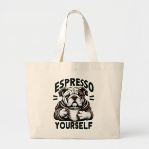 Warm Espresso Bulldog - Cosy Coffee Large Tote Bag
