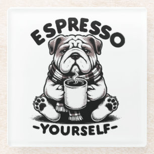 Warm Espresso Bulldog Glass Coaster