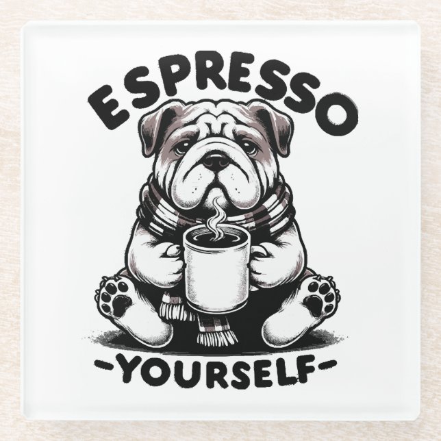 Warm Espresso Bulldog Glass Coaster (Front)