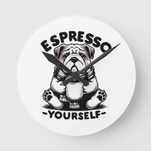 Warm Espresso Bulldog Round Clock
