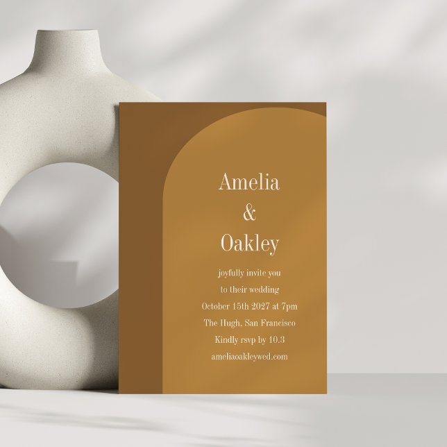 Warm Fall Brown Arch Elegant Modern Wedding Invitation (Creator Uploaded)