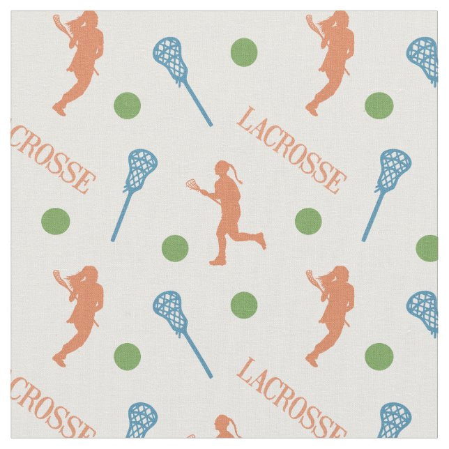Warm Fall Colours Female Lacrosse Player Pattern Fabric (Close Up)