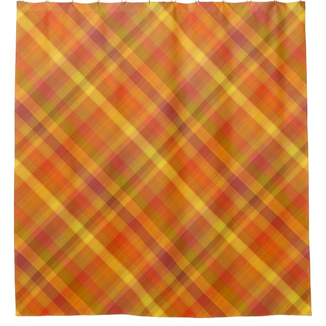 Warm Fall Orange Plaid Pattern Shower Curtain (Front)