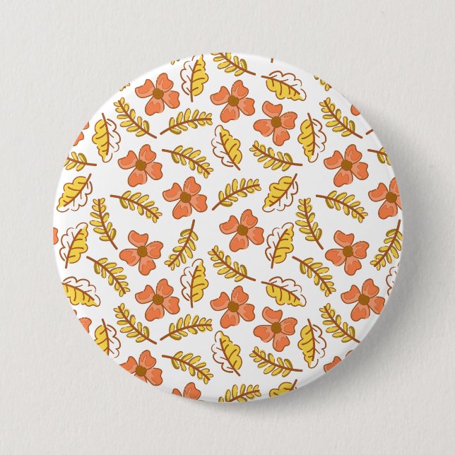 Warm Falling Autumn Leaves with Flowers 7.5 Cm Round Badge (Front)