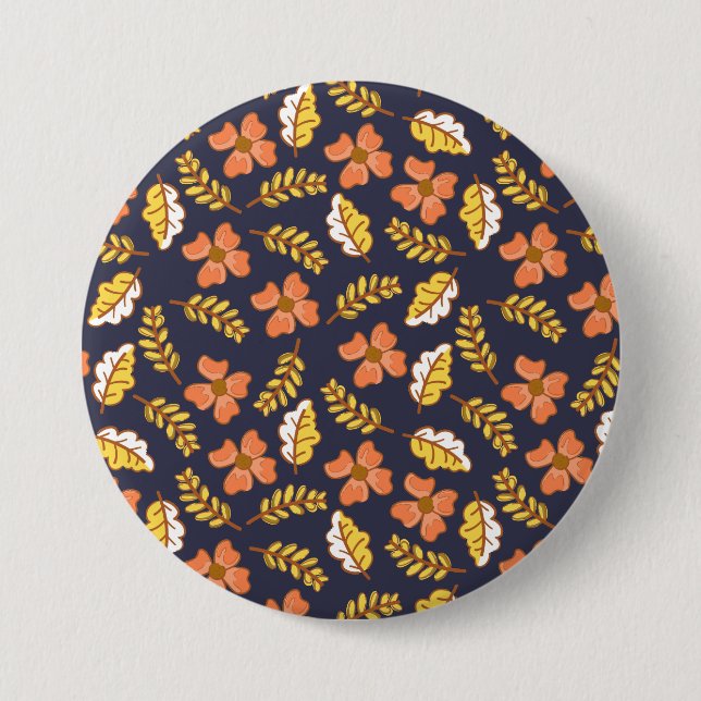 Warm Falling Autumn Leaves with Flowers 7.5 Cm Round Badge (Front)