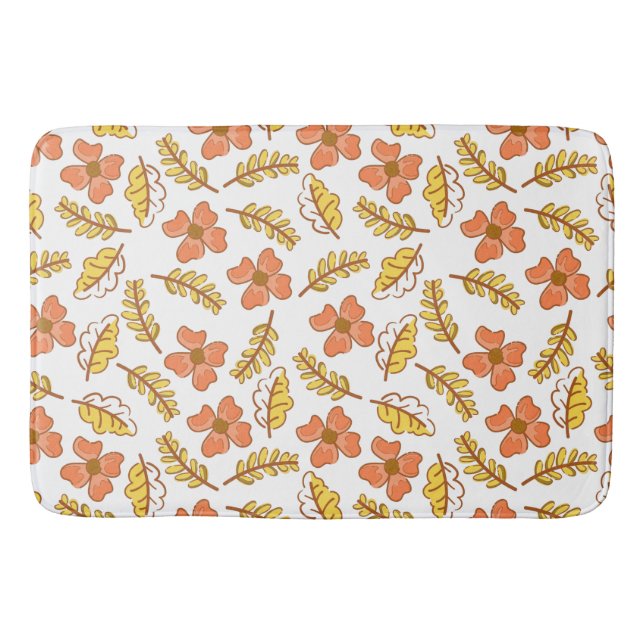 Warm Falling Autumn Leaves with Flowers Bath Mat (Front)