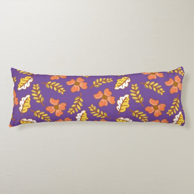 Warm Falling Autumn Leaves with Flowers Body Cushion (Front)